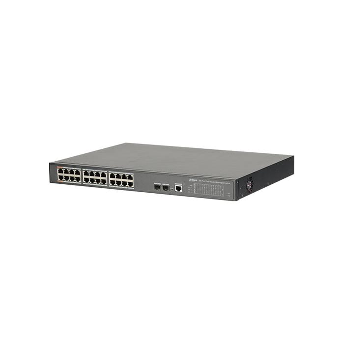DAHUA (PFS4226-24GT-360) 24 PORT GIGABIT POE (24GE POE + 2GE SFP, TOPLAM 360W POE) SWITCH