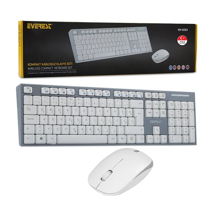 EVEREST KM-6063 BEYAZ/GRİ KABLOSUZ Q MULTIMEDYA KLAVYE+MOUSE SET