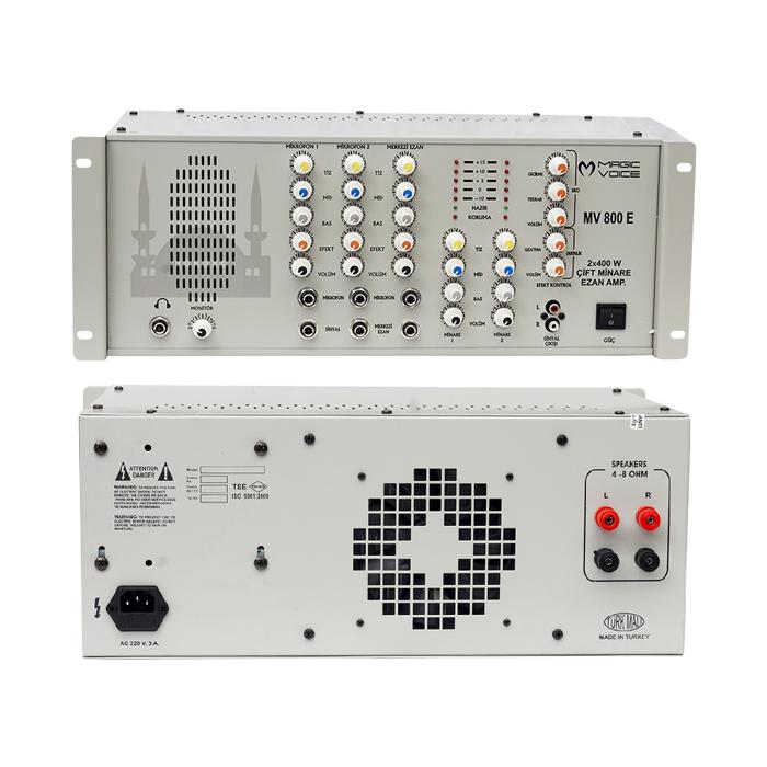 MAGICVOICE MV-800E 2X400 -800W 2 MİK GİRİŞ MONİTÖR HOP CAMİ MİNARE TRAFOSUZ KÜP ANFİ