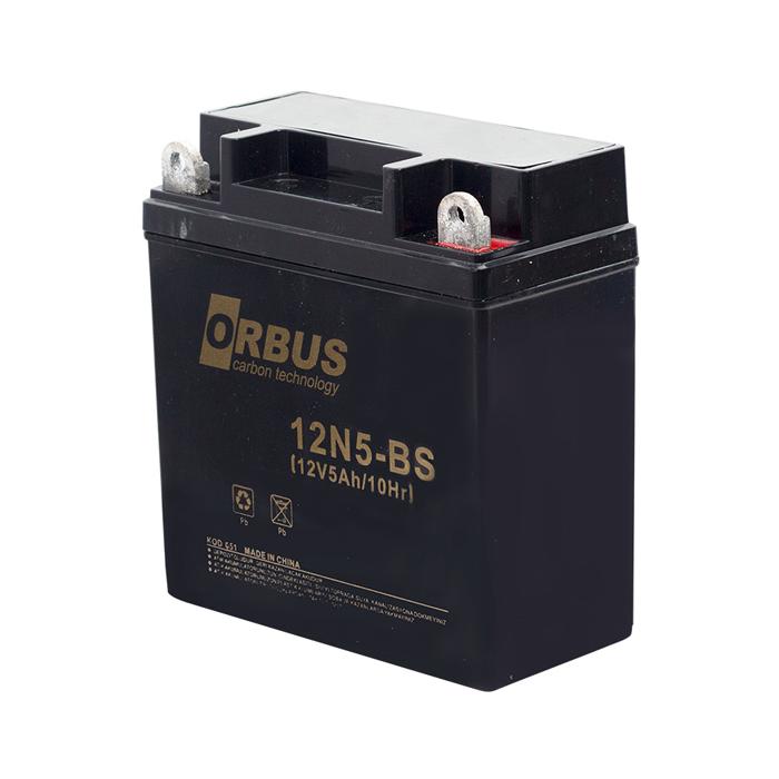 ORBUS 12N5-BS 12 VOLT - 5 AMPER ASİT İÇİNDE KARBON MOTOSİKLET AKÜSÜ (120 X 62 X 128 MM) (1.8KG)