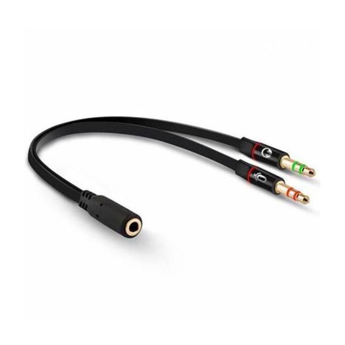 POWERMASTER PM-1444 3.5 MM STEREO DİŞİX2 STEREO ERKEK KULAKLIK MİKROFON HOPARLÖR AYIRICI 20 CM KABLO