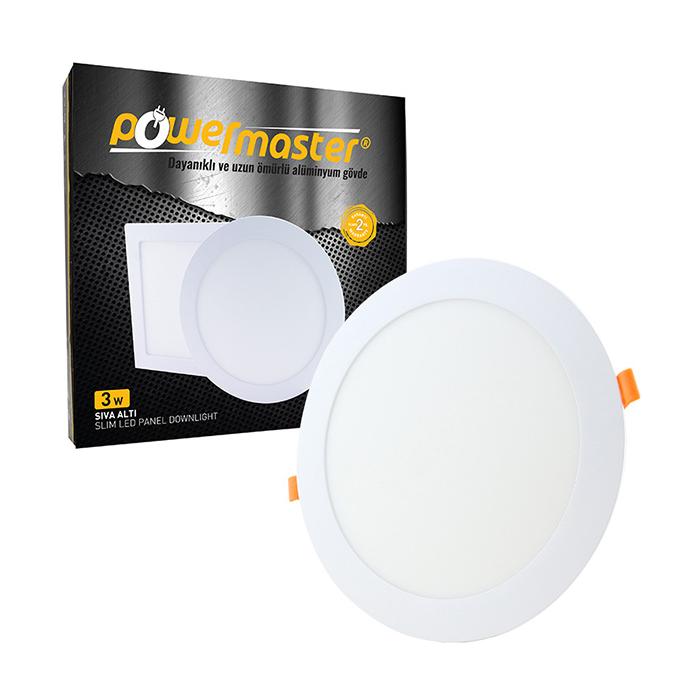 POWERMASTER 3 WATT 3000K 70 MM SIVA ALTI GÜNIŞIĞI YUVARLAK SLIM LED-ECO SPOT PANEL