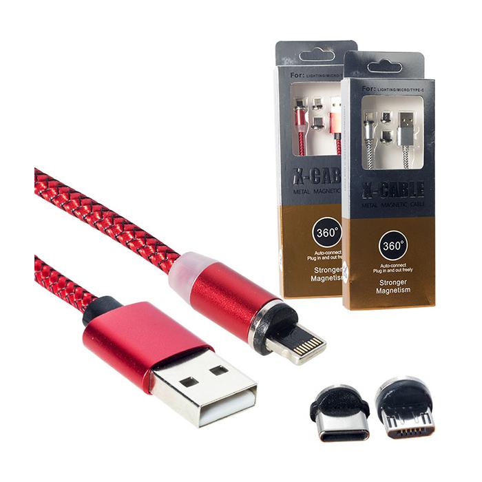 POWERMASTER MIKNATISLI DEĞİŞTİRİLEBİLİR TYPE-C-LIGHTINING-SAMSUNG UÇ ÖRGÜLÜ MANYETİK METAL ŞARJ DATA KABLOSU