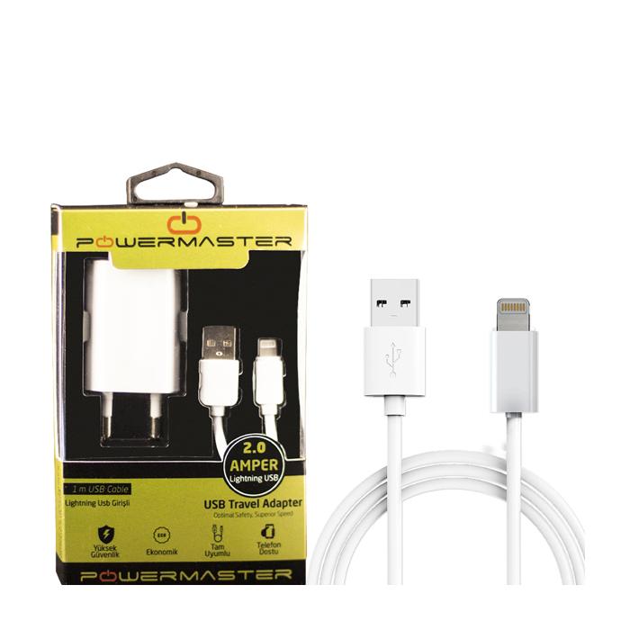 POWERMASTER IOS IPHONE SERİSİ 2 AMPER ŞARJ ALETİ + KABLO