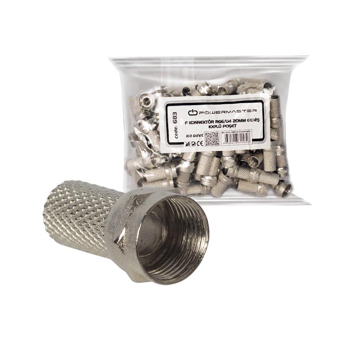 POWERMASTER RG6/U4 18MM GENİŞ F KONNEKTÖR (100LÜ POŞET)