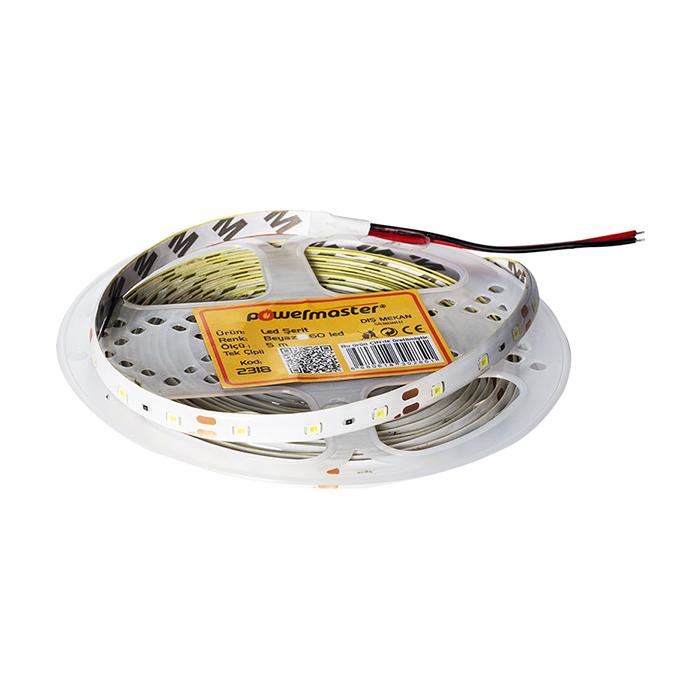 POWERMASTER LED ŞERİT TEK ÇİPLİ BEYAZ DIŞ MEKAN SİLİKONLU 60 LED 5 METRE (3528)