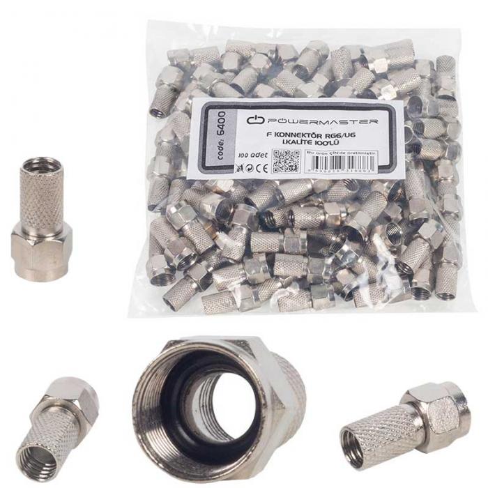 POWERMASTER 1.KALİTE SİYAH CONTALI RG6/U6 22 MM F KONNEKTÖR (100LÜ POŞET)