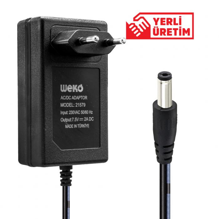 WEKO 7.5 VOLT - 2  AMPER 5.5*2.5 UÇLU YERLİ ÜRETİM PRİZ TİPİ ADAPTÖR