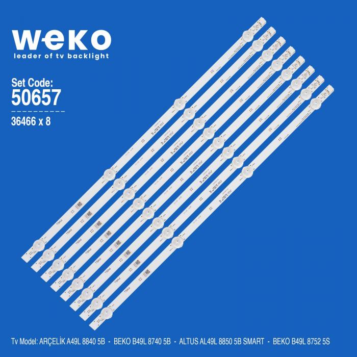 WKSET-5657 36466X8 ARCELİK_49_CRYSTAL_8X4_1313FCA_4S1P P143 8 ADET LED BAR
