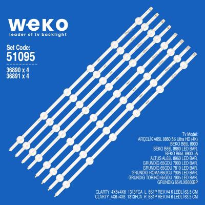 WKSET-6095 36890X436891X4ARCELIK_65_CLARTY_4X6+4X6_1313FCA_L/R 8 ADET LED BAR