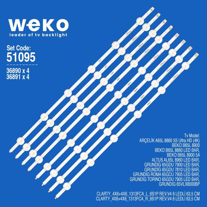 WKSET-6095 36890X436891X4ARCELIK_65_CLARTY_4X6+4X6_1313FCA_L/R 8 ADET LED BAR